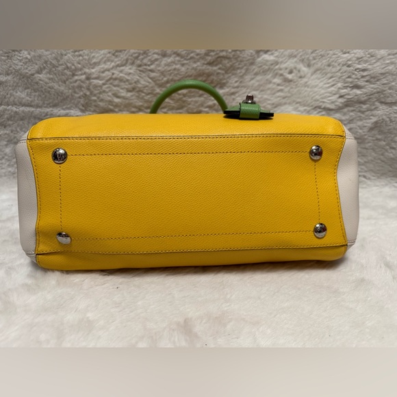 Vintage Coach Small Margot Carryall Yellow Leather Tote with Green Handles - Picture 9 of 16